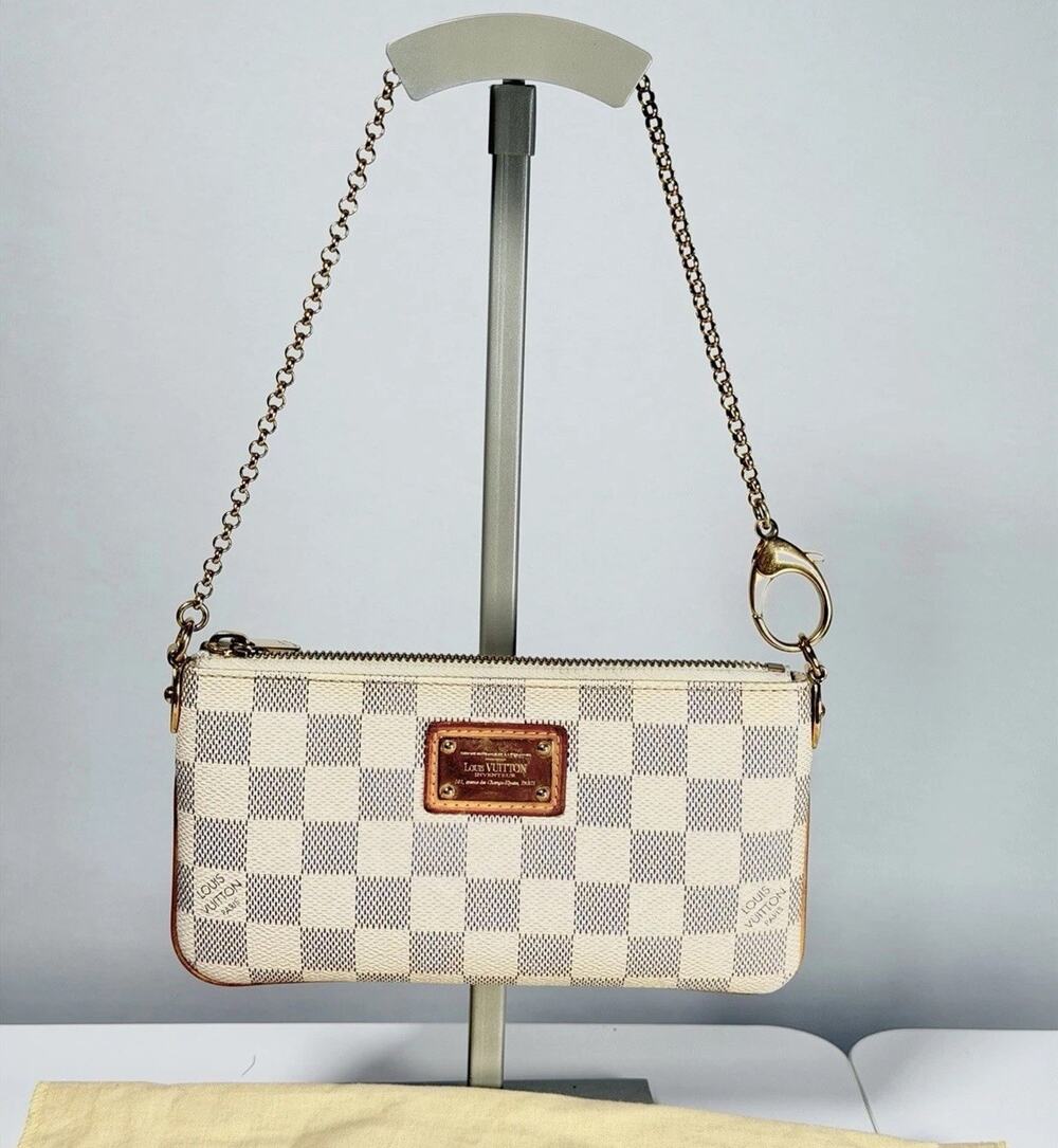 Louis Vuitton Damier Azur Pochette Milla MM Mini Pouch Authentic Used 0056